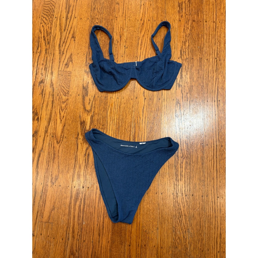 Abercrombie & Fitch Curve Love Navy Textured Bikini Set